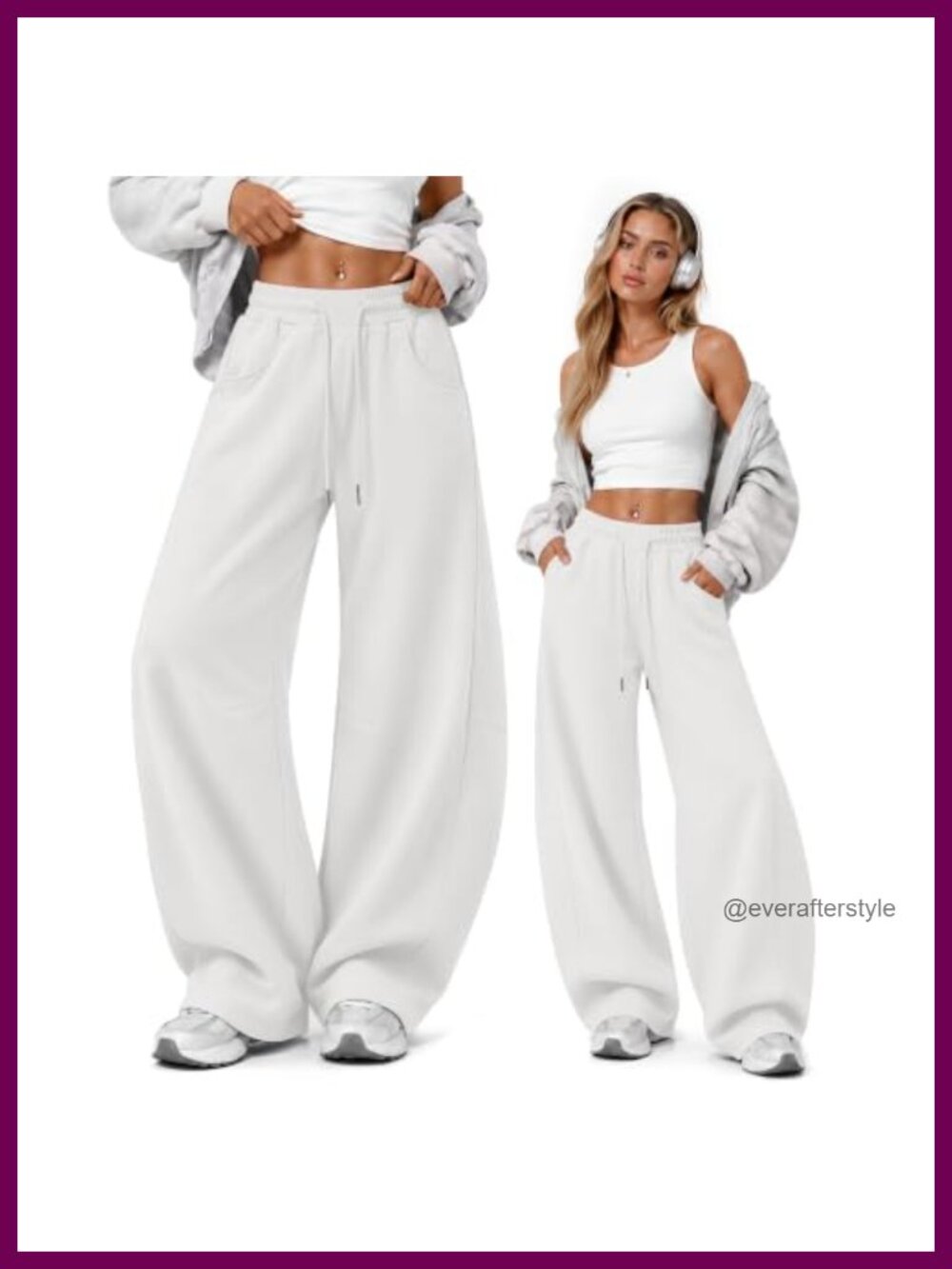 Huukeay Barrel Sweatpants Cotton Blend Wide Leg Adjustable Drawstring Loose Fit